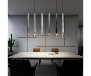 Suspension table à manger suspension suspension 6 flammes suspension lampe de table à manger Réglable en hauteur, métal nickel, 6x douilles E27, LxH 110x150 cm