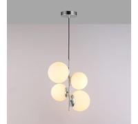 Suspension TANNA 4 sphères, lampe suspendue moderne en verre opale et aluminium, douille E27, Ø 15 cm, hauteur réglable, idéale pour le salon, la salle à manger, la cuisine ou la chambre (chrome)