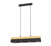 Suspension TARRAFO E27 4X40W en acier et bois noir et marron 880x150x1100mm