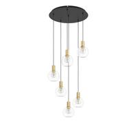Suspension TERQUE LED 6X5,4W en acier noir et laiton brossé D540mm