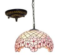 Suspension Tiffany en Verre teinté Style Baroque avec Motif de Fleurs de Cerisier et de Roses, luminaire décoratif d'intérieur, idéal pour Une Cuisine, Une Salle à Manger ou Un Plafond, 40,6