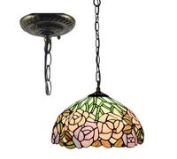 Suspension Tiffany Style Rose, Abat-Jour en Verre teinté, Lampe Suspendue Vintage Rose, Bleu, Rouge, Orange, Vert, Fleurs, décoration d'intérieur, Lustre Large 12, Hauteur 39, pour Cuisine,