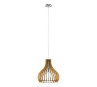 Eglo Suspension Tindori - 1 Ampoule - Vintage - Suspension en Acier et Bois - Nickel Mat - Érable - Lampe de Salle à Manger - Lampe de Salon Suspendue avec Douille E27 - Ø 38 cm