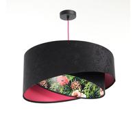 Suspension Tissu Tropical E27 Ronde D: 50 Cm Noir Vert Rose Lampe Suspendue