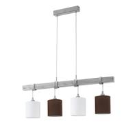 Suspension TO2 E27 4X60W en acier et bois blanc patiné 1000x150x1100mm