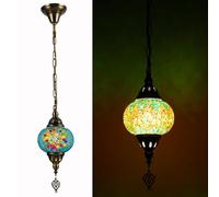 Suspension Turque, plafonnier Lanterne marocain en mosaïque Fait Main, Lustre en vitrail Multicolore, Lampe Suspendue de Style bohème pour Chambre, Bar, Salon, Multicolore, E