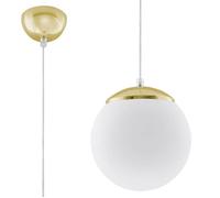 Suspension salon plafonnier de salon en verre acier or blanc lampe boule blanche design, 1x E27, DxH 20x80 cm
