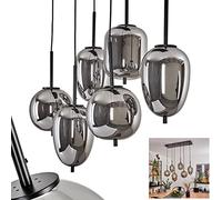 Suspension Verbania, lampe en métal noir avec abat jour en métal noir avec abat jour en verre fumé, luminaire modern ajustable jusqu'à 128 cm. 6x E14, ampoule(s) non incluse(s)