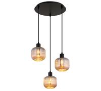 Suspension Verre fumé Lampe de salle à manger noire mate Lampe à suspendre à 3 flammes, métal, 3x E14 douilles, DxH 41,8x120 cm