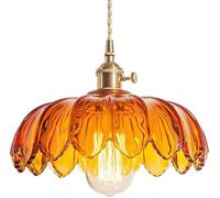 Suspension Verre Plafonnier,Lustre réglable,Lumières Suspendue vintage en laiton pour la salle à manger de la chambre à coucher,Suspension Luminaire avec abat-jour ambre de 9,84 pouces,Lampe Lotus