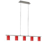 Suspension verre rouge chrome hall salon éclairage G9 5 flammes Eglo 88547 DRESS