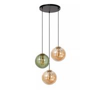 Suspension Verre Vert Ambre Boules B:35 Cm E27 Salle À Manger