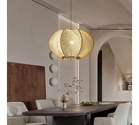 Suspension Vintage Corde De Chanvre Lustre E27 Bambou Suspendue Hauteur Adjustable Pendentif Luminaire pour Rétro Japonais Abat - Jour Tressé Net Éclairage Bar Cuisine Restaurant Salle Lampe (Taille