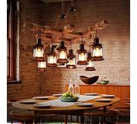 Suspension Vintage E27 Suspension Rétro Bois Suspension Edison Loft Lustre Hauteur Réglable Noir Fer Et Verre Abat-Jour Suspension For Salon Salle Manger Bar Café Plafonnier Décoration Escalier Lampe