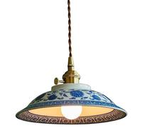 Suspension vintage en céramique bleu et blanc, luminaire suspendu de style campagnard moderne pour îlot de cuisine, lampe suspendue en porcelaine simple, lustre milieu du siècle pour salle à manger, c