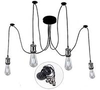 Suspension vintage, plafonnier araignée lustres suspendus rétro industriel E27 Kit de fixation de base à vis 4 support fil de tissu pour salon restaurant café (sans ampoules) noir perle