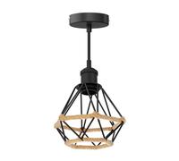 Suspension vintage RETRA noir Douille E27 Abat-jour cage noir avec chanvre