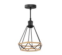 Suspension vintage RETRA noir Douille E27 Abat-jour cage noir avec chanvre