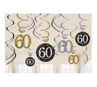 Suspensions 60 Ans - Or / Argent - Lot de 12 - Décoration Anniversaire