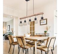 Suspensions Bois Lampe Salle à Manger 5 à Flammes Bâton Nature Grille Noir L