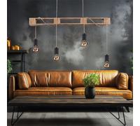 Suspension en bois, suspension de plafond en métal, 4 flammes, lampe suspendue en corde de chanvre, réglable, 4x E27, 121x10x120cm, salon, salle à manger