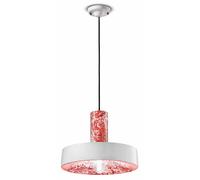 Suspensions Céramique E27 Ø 35cm Blanc Rouge Peint à la Main Rétro Pendelleuchte