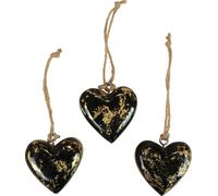 Suspensions décoratives Cœurs en bois noir or naturel 6cm 8 pcs