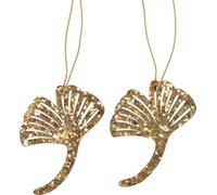 Suspensions décoratives Gingko bois or feuille scintillante 5x6,5cm 12pcs