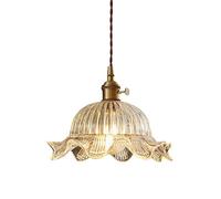 Suspensions d'intérieur japonaises en Laiton et Verre, Style rétro, Abat-Jour en Verre plissé, luminaire de Plafond, idéal pour Une Cuisine, Une Chambre, Un Salon, Un café (20 cm)