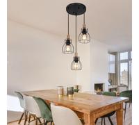 Suspensions Holzleuchte Éclairage/Lampe de Salon Cage Noir 3-Flammig 120cm