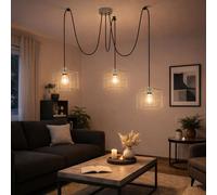 Lampe suspendue, plafonnier, lampe de salon, lampe de salle à manger, 3 ampoules, réglable en hauteur, abat-jour en grille, métal zinc, E27, D 20 cm