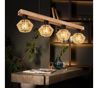 Suspensions Lampe à Suspension 4 à Flammes Boho Hanfgeflecht Optique Bois 120cm