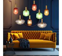 Suspensions Lampe à Suspension Verre Multicolore 8 à Flammes Laiton H 125cm