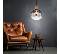Suspensions Lampe Bois Lumière pour Salle à Manger Verre Fumée Noir D 25 CM