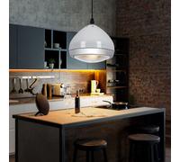 Suspension lampe de salon, lampe rétro avec abat-jour en verre, suspension, réglable en hauteur, métal, chrome blanc, douille E14, DxH 17x100 cm