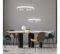 Suspension LED lampe de table à manger, télécommande, suspension réglable en hauteur, dimmable, anneaux, 34W 2550lm blanc chaud, LxlxH 40x63x150 cm