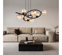 Suspensions Lampe Salle à Manger 8 à Flammes Billes de Verre Ambre LED H 120 CM