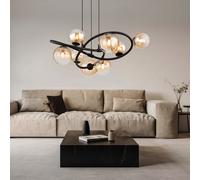 Suspensions Lampe Salle à Manger 8 à Flammes Billes de Verre Ambre LED H 120 CM