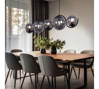 Suspensions Lampe Salle à Manger Boule en Verre Fumée Noir 5 à Flammes E14