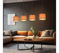 Suspensions Lampe Salle à Manger Grille Noir 4x à Flammes Optique Bois
