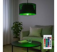 Lampe LED à intensité variable avec télécommande Lampe à suspendre noire Table à manger ronde dorée Lampe de salon, changement de couleur RGB, textile métal noir, 4W 470 lm blanc chaud, DxH 38x120 cm