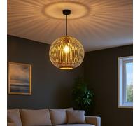 Suspensions Lampe Suspension Bambus-Geflecht LED Lumière pour Salle à Manger E27