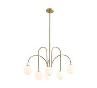 Suspensions Lustre lampe Lustre moderne à 6 branches en verre Suspension en métal laiton brossé avec tiges réglables Suspension for cuisine, salon, chambre à coucher, foyer, entrée ( Color : Gold )