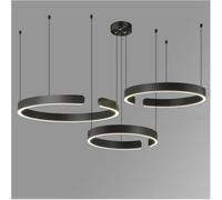 Suspensions, Lustres Compatibles avec La Salle à Manger LED Maison Table à Manger Suspension Salon Chambre Plafond Lustre Moderne Rond Anneau Lampe, Black, 3 Rings