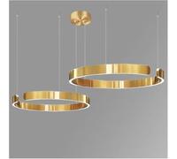 Suspensions, Lustres Compatibles avec La Salle à Manger LED Maison Table à Manger Suspension Salon Chambre Plafond Lustre Moderne Rond Anneau Lampe, Gold, 2 Rings