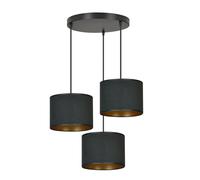 Suspensions or Noir Rond Tissu E27 H: Max. 100 CM En 3-flammig Lampe Suspendue