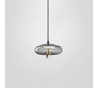 Suspensions Postmoderne Verre Suspension Lampe Lumière Luxe Tête Unique Géométrique Cercle Verre Abat-Jour Bleu Eau Ambre Gris Fumé Finition avec 5w LED Lumière Chaude, Smoky Gray, 31 * 13cm