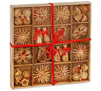 BRUBAKER - Suspensions pour Sapin de Noël - 48 Pièces - Étoiles/Cœurs/Anges en Paille - Décoration de Noël Naturelle - Hauteur jusqu'à 6,5 cm