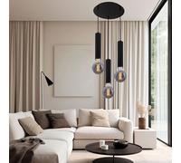Suspensions Suspension Lampe Bois Luminaire de Salon 3 à Flammes Noir H 160 CM