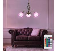 Lustre en verre en laiton antique, suspension avec télécommande, lustre à intensité variable, 3x LED RVB 8,5W 806Lm blanc chaud, DxH 60x120cm